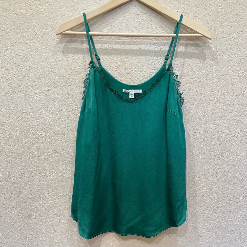 Floreat | Anthropologie Satin Camisole W/ Lace Trim Holly Green Boho Whimsygoth